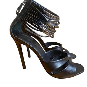 Grey Mer Italian Leather Cuff Ankle Sandal Stiletto Heels Women’s SZ EU36 US6